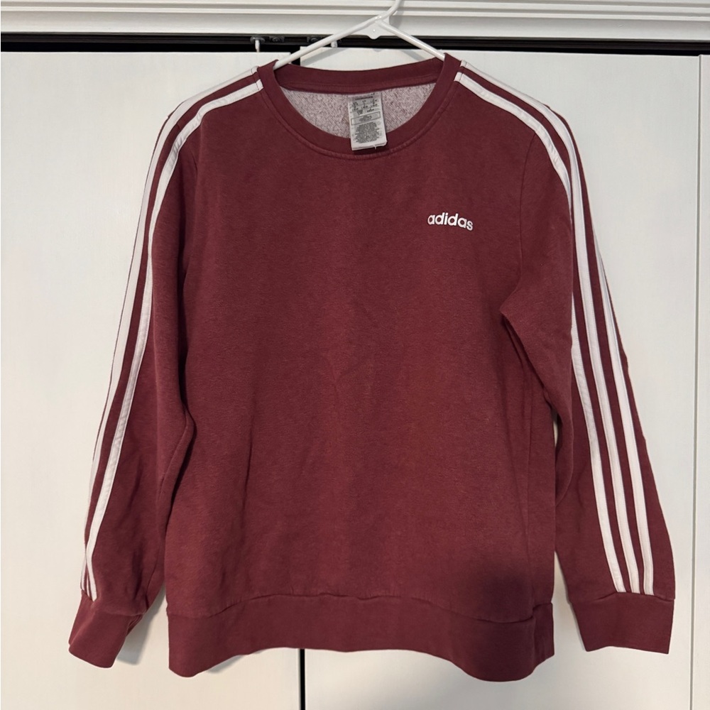 Adidas Women’s Maroon Crewneck Sweatshirt with White Stripes Size L